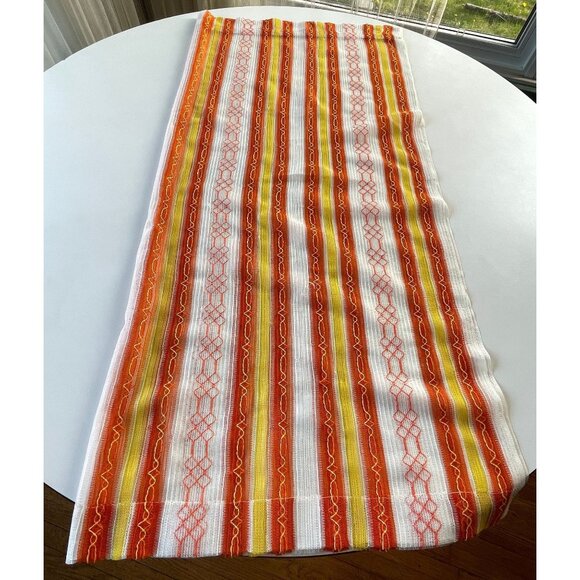 Vintage 70s curtains,  yellow/orange groovy stripes, net woven single panel - Picture 7 of 9